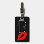 Custom Kiss Lips Black Red Lipstick Brown Monogram Gepäckanhänger (Vorderseite vertikal)