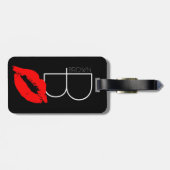 Custom Kiss Lips Black Red Lipstick Brown Monogram Gepäckanhänger (Rückseite horizontal)