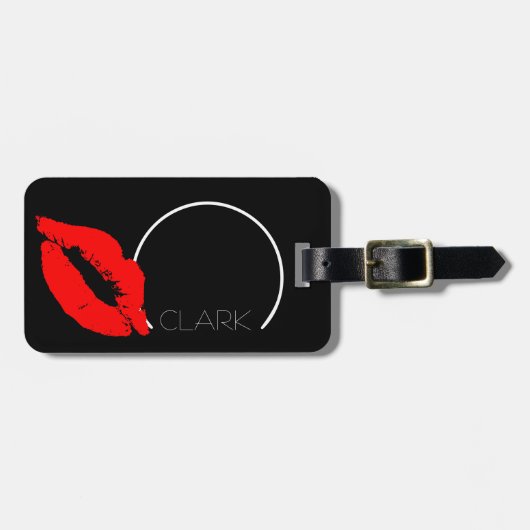 Custom Kiss Lips Black Red Lipstick Clark Monogram Gepäckanhänger (Vorderseite horizontal)
