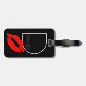 Custom Kiss Lips Black Red Lipstick Davis Monogram Gepäckanhänger (Rückseite horizontal)