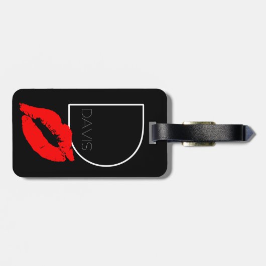 Custom Kiss Lips Black Red Lipstick Davis Monogram Gepäckanhänger (Rückseite horizontal)