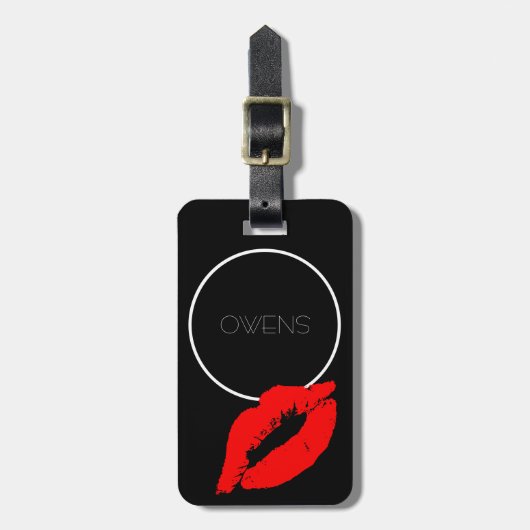 Custom Kiss Lips Black Red Lipstick Owengram Gepäckanhänger (Vorderseite vertikal)