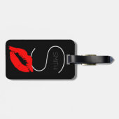 Custom Kiss Lips Black Red Lipstick Smith Monogram Gepäckanhänger (Rückseite horizontal)