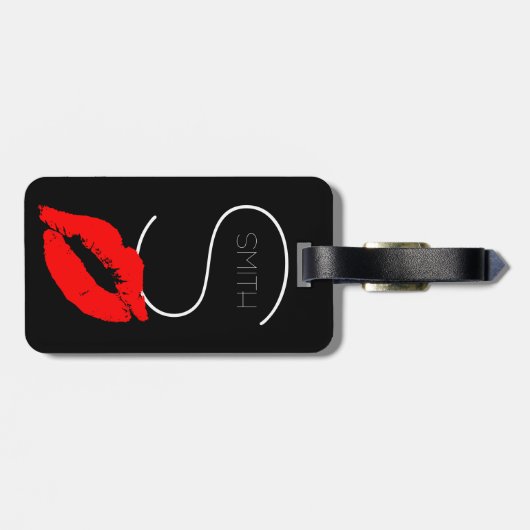 Custom Kiss Lips Black Red Lipstick Smith Monogram Gepäckanhänger (Rückseite horizontal)