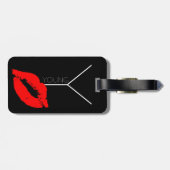 Custom Kiss Lips Black Red Lipstick Young Monogram Gepäckanhänger (Rückseite horizontal)