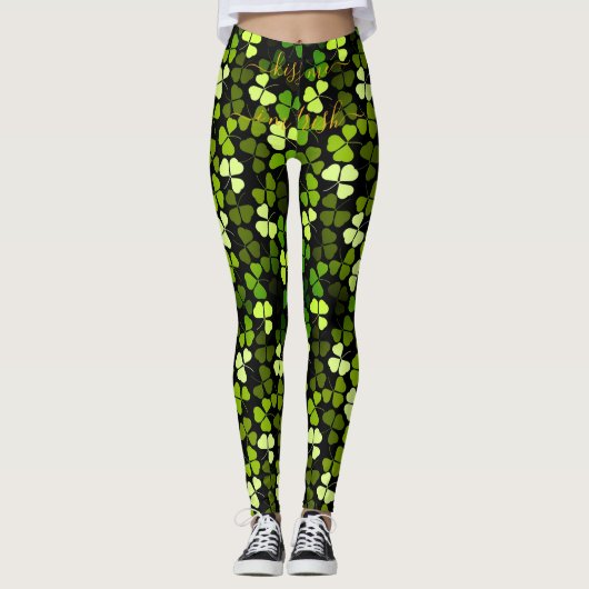Custom KISS ME Im IRISH St Patrick Kleeblatt Clove Leggings (Vorderseite)