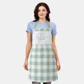 Custom Kitchen Monogram Name Gingham Karo Green Schürze (Getragen)