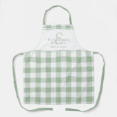 Custom Kitchen Monogram Name Gingham Karo Green Schürze (Vorderseite)