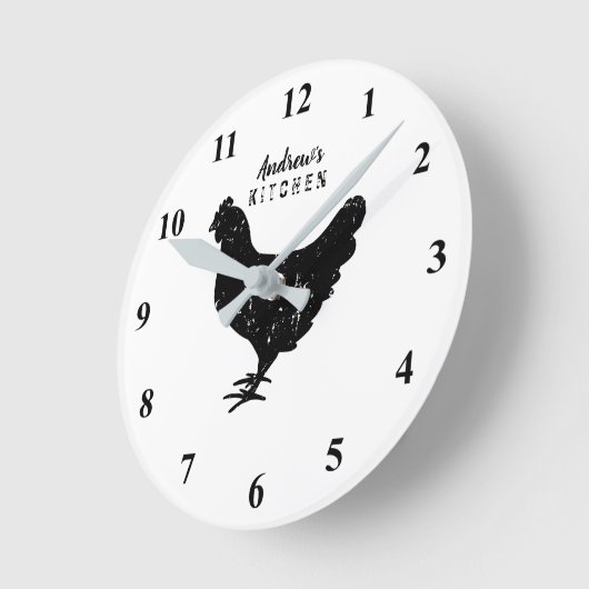 Custom kitchen wall clock with rustic chicken logo runde wanduhr (Winkel)
