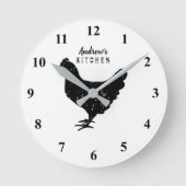 Custom kitchen wall clock with rustic chicken logo runde wanduhr (Vorderseite)