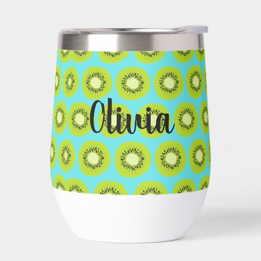 Custom Kiwi Print Tumbler mit blauem Hintergrund (Links)