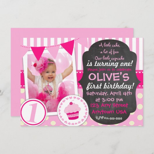 Custom Kleiner Kuchen 1. Geburtstag Einladung (Vorne/Hinten)