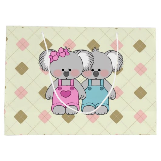 Custom Koala Twins (Mädchen und Junge) Große Geschenktüte (Rückseite)