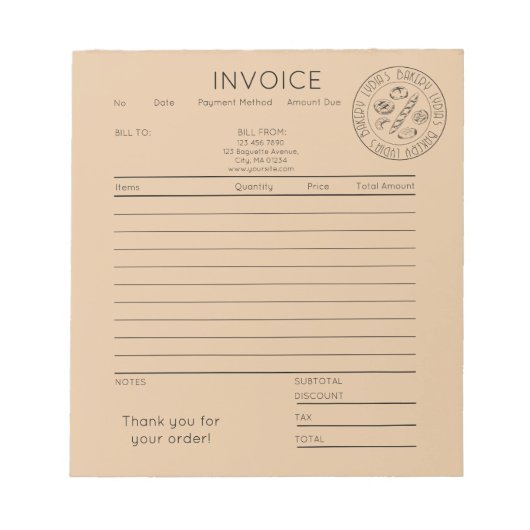 Custom Kraft Bakery Invoice Notizblock (Vorderseite)