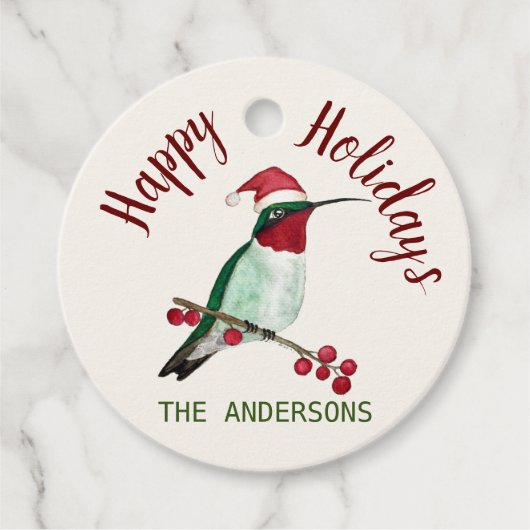 Custom Kraft Happy Holidays Santa Hummingbird Geschenkanhänger (Vorderseite)