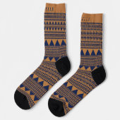 Custom Kupfer Brown Dark Navy Blue Aztec Muster Socken (Linkes Detail)
