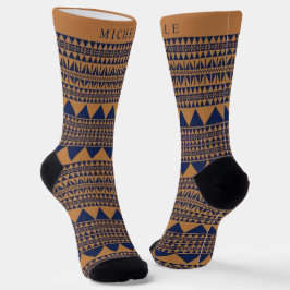 Custom Kupfer Brown Dark Navy Blue Aztec Muster Socken