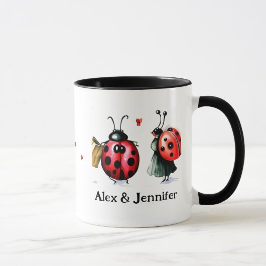 Custom Lady Bug Couple Names Personalisiert Tasse (Rechts)