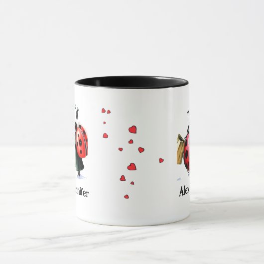 Custom Lady Bug Couple Names Personalisiert Tasse (Zentrum)