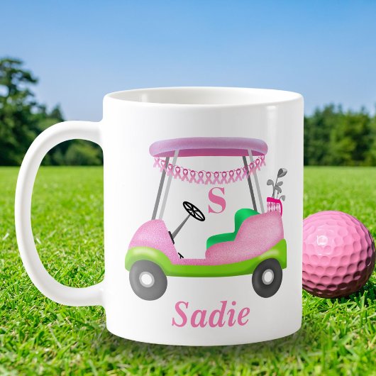 Custom Lady Golf Cart Breast Cancer Monogram Kaffeetasse