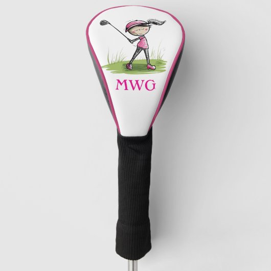 Custom Lady Golfer Cartoon Monogram Club Cover Golf Headcover (Vorderseite)