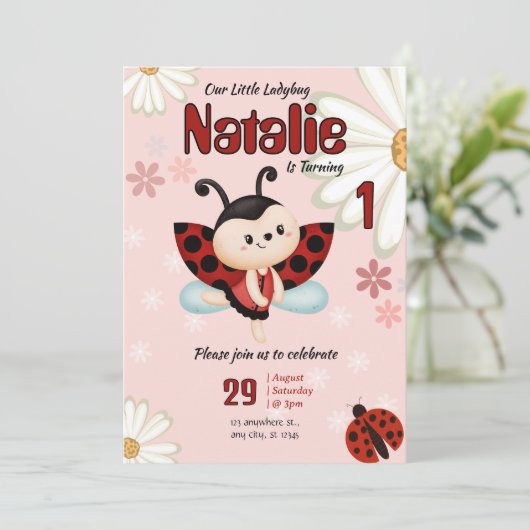 Custom Ladybug Birthday Einladung (Stehend Vorderseite)
