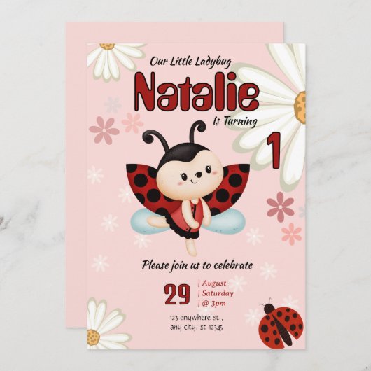 Custom Ladybug Birthday Einladung (Vorne/Hinten)