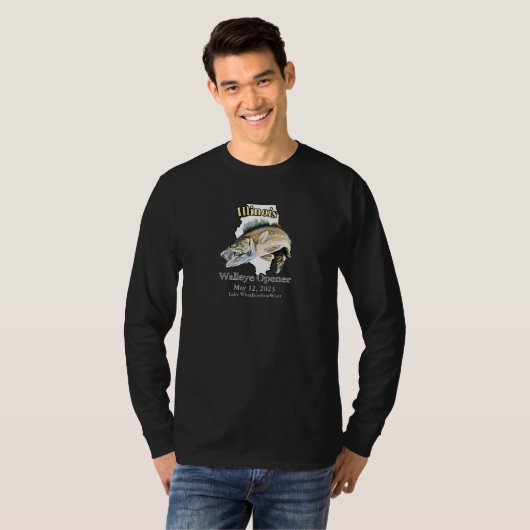 Custom Lake and Date Illinois Walleye Opener Dark T-Shirt (Vorne ganz)
