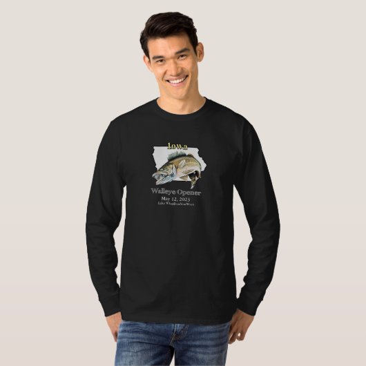 Custom Lake and Date Iowa Walleye Opener Dark T-Shirt (Vorne ganz)