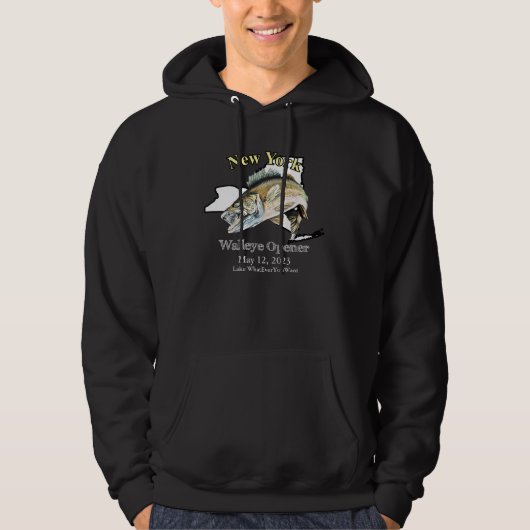 Custom Lake and Date New York Walleye Opener Dark Hoodie (Vorderseite)