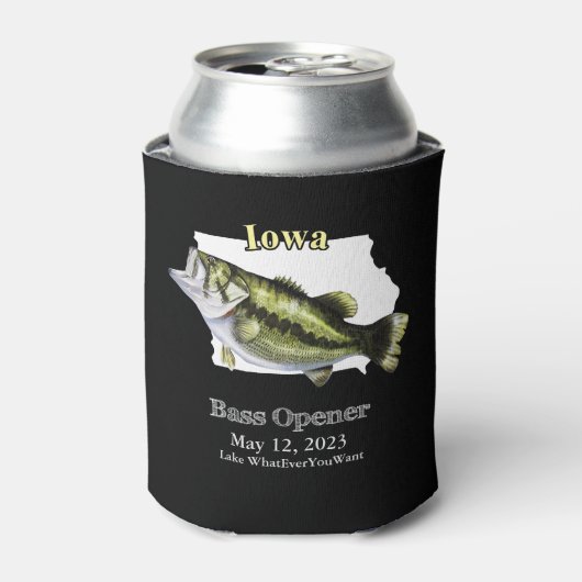 Custom Lake/Date Iowa Bass Opener Dark Can Cooler Dosenkühler (Kanne Vorderseite)