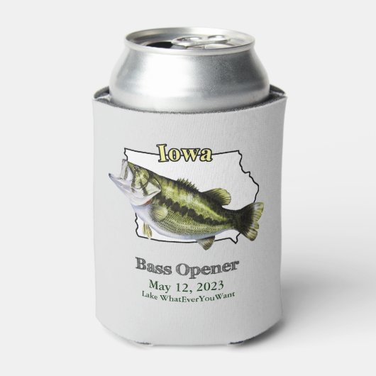 Custom Lake/Date Iowa Bass Opener Light Dosenkühler (Kanne Vorderseite)