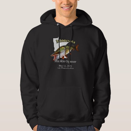 Custom Lake/Date Minnesota Muskie Opener Dark Hoodie (Vorderseite)