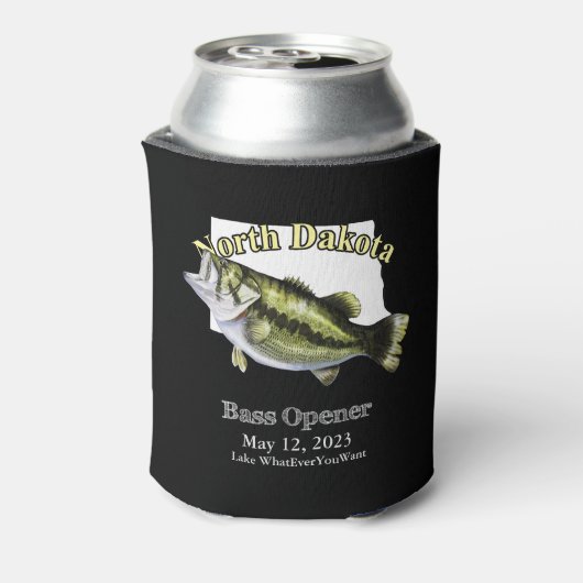 Custom Lake/Date North Dakota Bass Opener Dark Dosenkühler (Kanne Rückseite)
