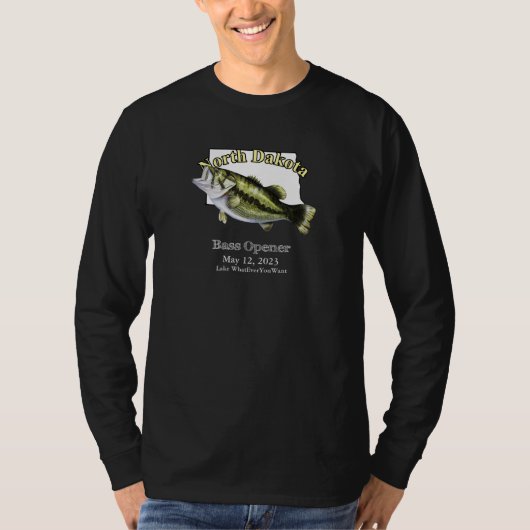 Custom Lake/Date North Dakota Bass Opener Dark T-Shirt (Vorderseite)
