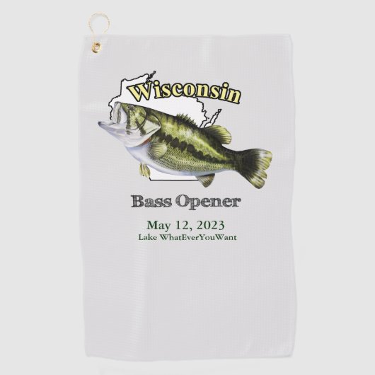 Custom Lake/Date Wisconsin Bass Opener Handtuch (Vorderseite)