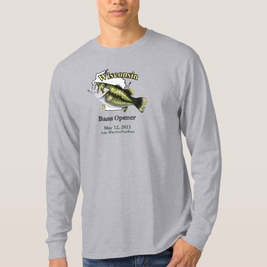 Custom Lake/Date Wisconsin Bass Opener Light T-Shirt (Vorderseite)
