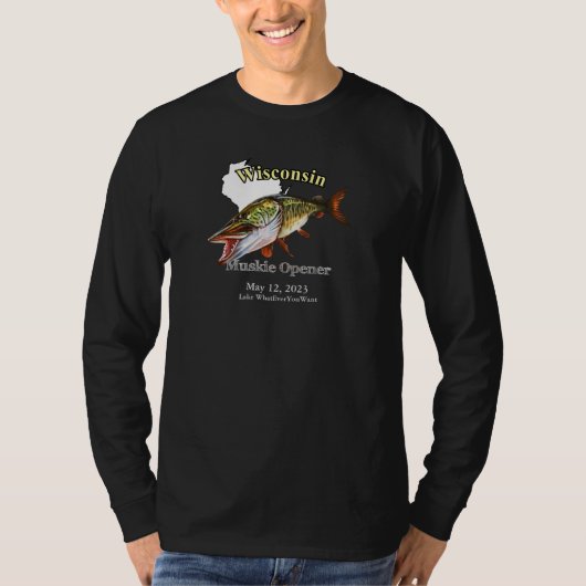 Custom Lake/Date Wisconsin Muskie Opener Dark T-Shirt (Vorderseite)
