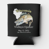 Custom Lake/Date Wisconsin Walleye Opener Dark Dosenkühler (Vorderseite)