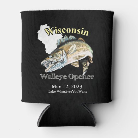 Custom Lake/Date Wisconsin Walleye Opener Dark Dosenkühler (Vorderseite)