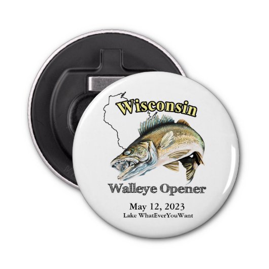 Custom Lake/Date Wisconsin Walleye Opener Flaschenöffner (Vorderseite)