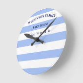 Custom Lake House Blue Stripes Runde Wanduhr (Winkel)