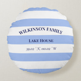 Custom Lake House Blue Stripes Rundes Kissen