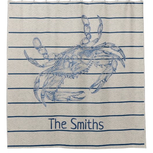 Custom Large Blue Crab Crustacean Illustration Duschvorhang (Vorderseite)