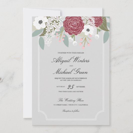 Custom Large Floral - Burgundy - Einladung zur Hoc (Vorderseite)