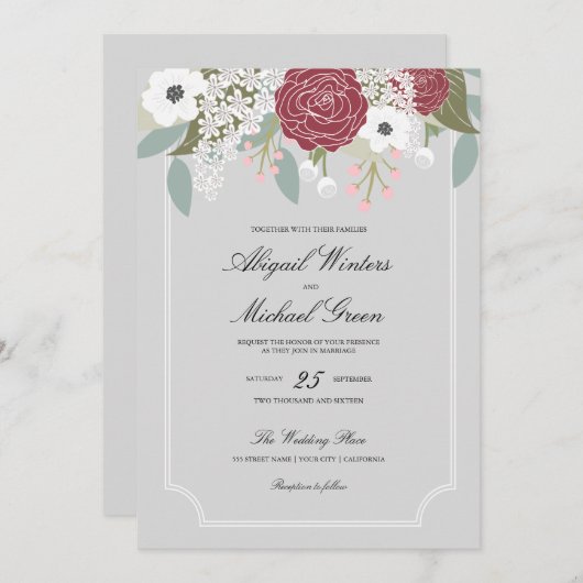 Custom Large Floral - Burgundy - Einladung zur Hoc (Vorne/Hinten)