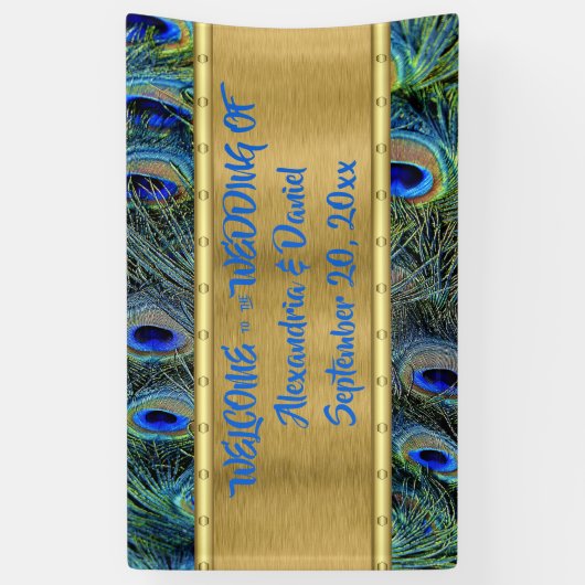 Custom Large Gold & Peacock Feather Welcome etc. Banner (Vertikal)