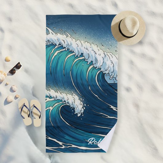 Custom Large Ocean Wave Graphic Beach Towel  Strandtuch