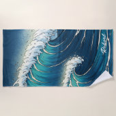 Custom Large Ocean Wave Graphic Beach Towel  Strandtuch (Vorderseite)