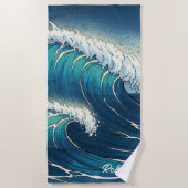Custom Large Ocean Wave Graphic Beach Towel  Strandtuch (Vorderseite)